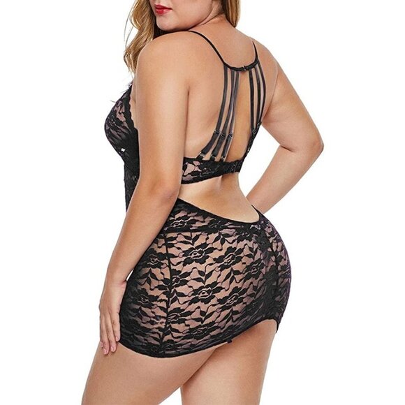 Halter Plus Size Lace Lingerie Keyhole Stretch Babydoll Chemise with Garters NWT - Picture 4 of 9